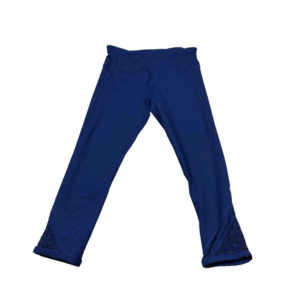 LORNA JANE Navy Blue Cropped Workout Gym Leggings Yoga Mesh Patterned‎ Bottom